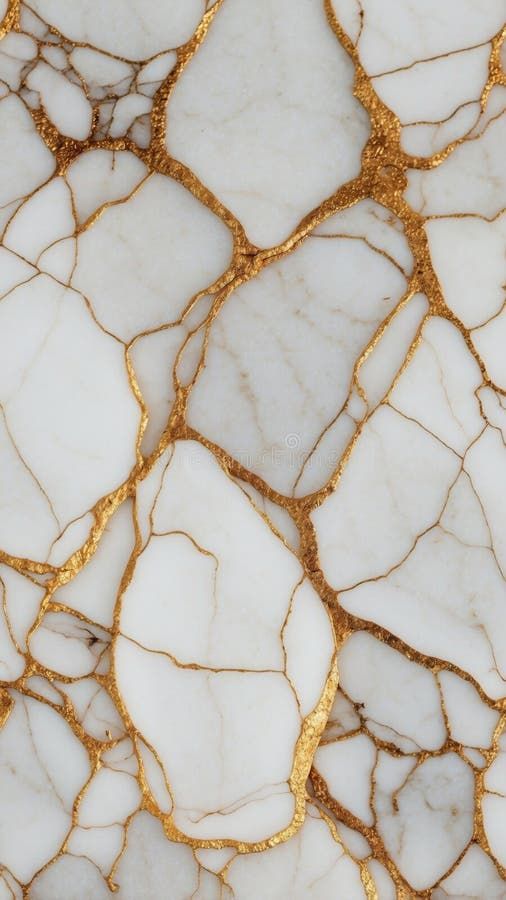 Close-up of natural white marble slab with gold veining