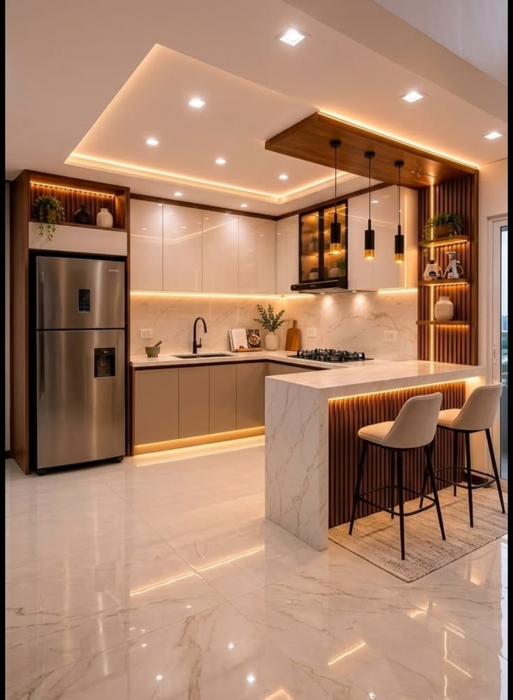 Modern marble kitchen worktop detail