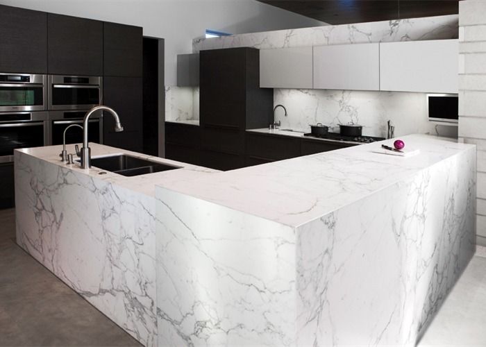 White marble counters and bar for the kitchen